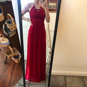 Red Jeweled Bedazzled Prom Dress Gown Flowy